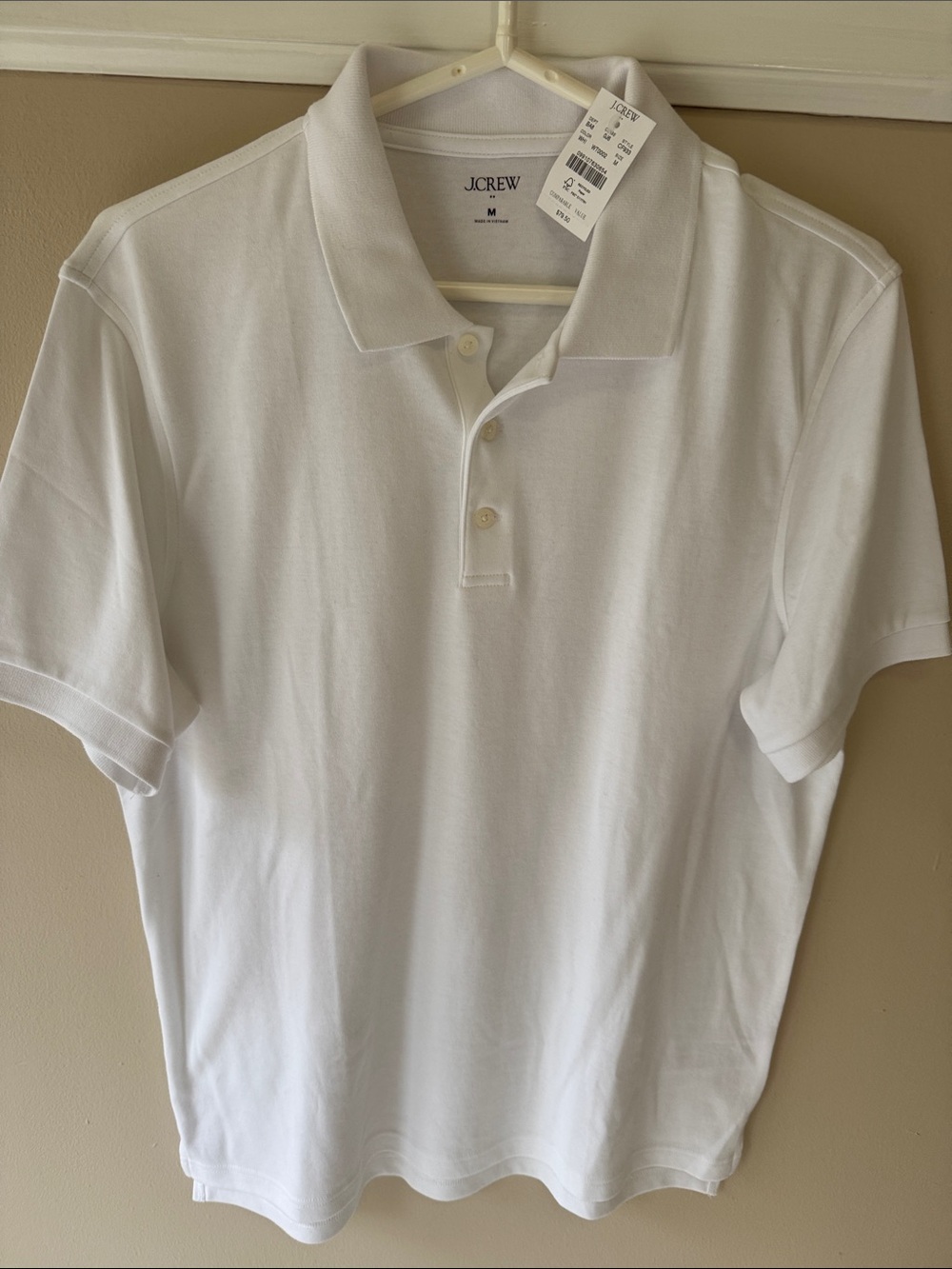 NEW J. Crew Men's White Polo Shirt - Classic Collared Short Sleeve